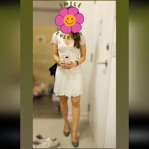 Dynamite Black and White Polka Dot Short Sleeve Dress in size xs